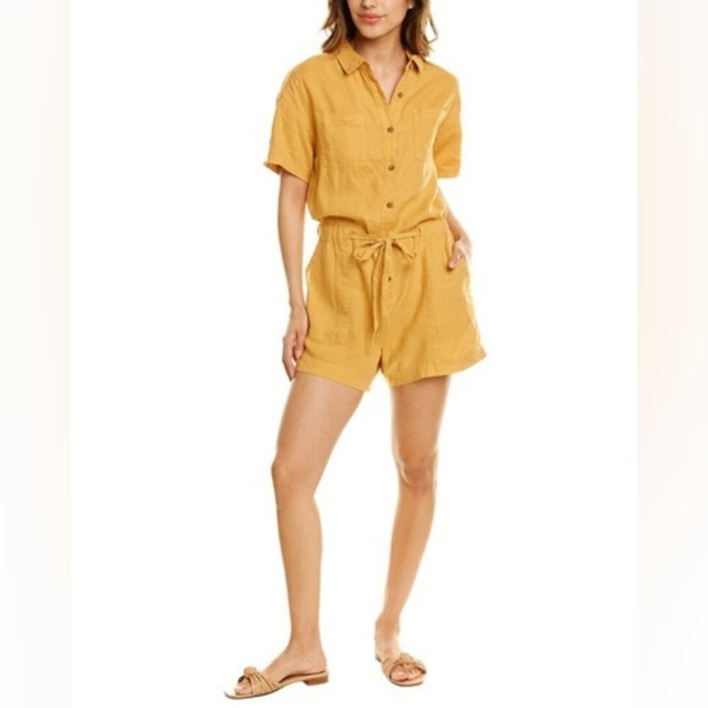Michael Stars Womens 100% Woven Linen Spice Yellow Nadine Romper Small